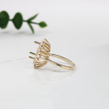 Ring Semi Mount w Earth Mined Diamonds in Solid 14K Gold | Pear 10x8mm