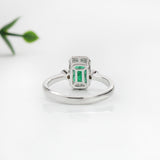 1ct Emerald Ring w Earth Mined Diamonds in Solid 14K White Gold | Emerald Cut 7x5mm