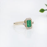1ct Emerald Ring w Earth Mined Diamonds in Solid 14K Gold | Emerald Cut 7x5mm