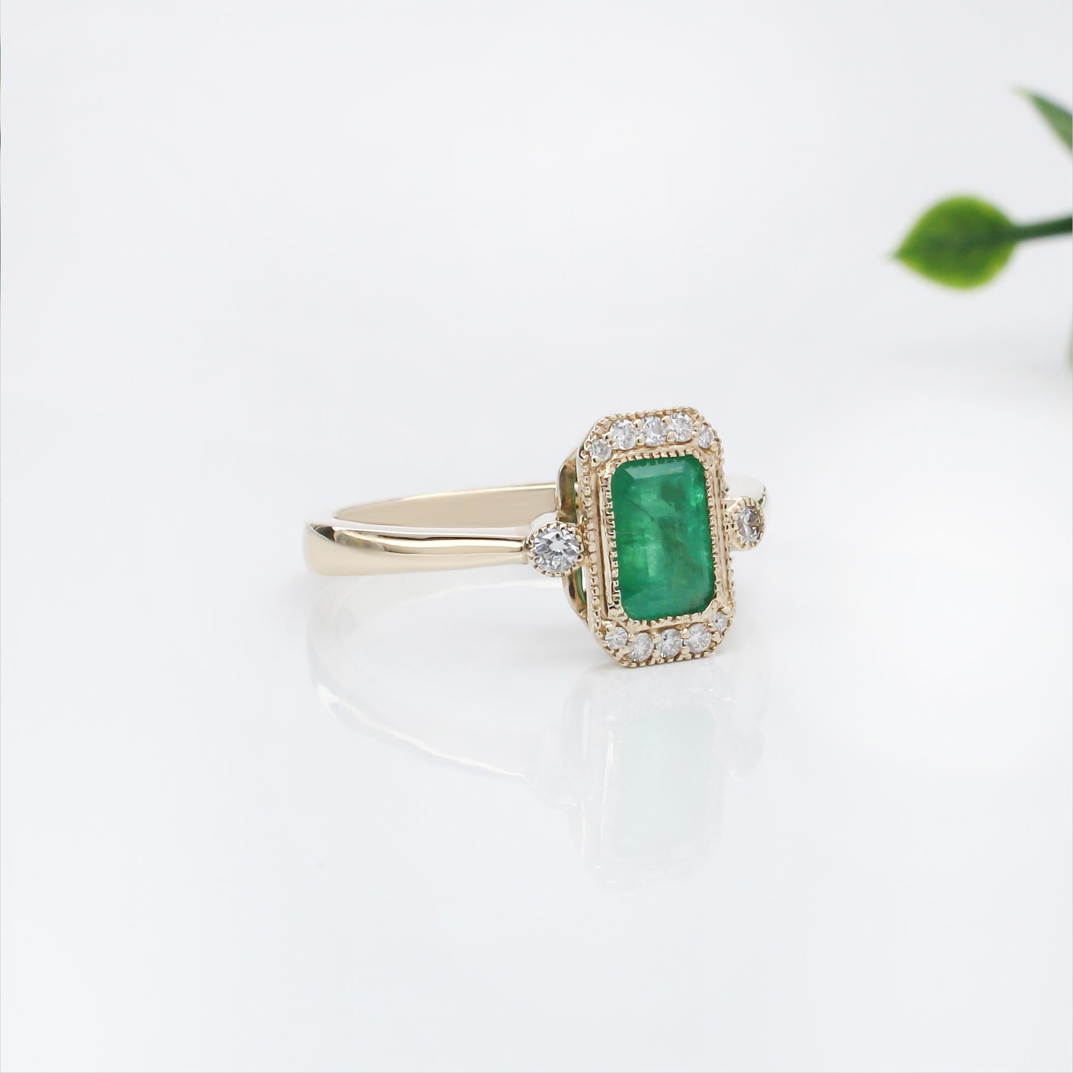 1ct Emerald Ring w Earth Mined Diamonds in Solid 14K Gold | Emerald Cut 7x5mm