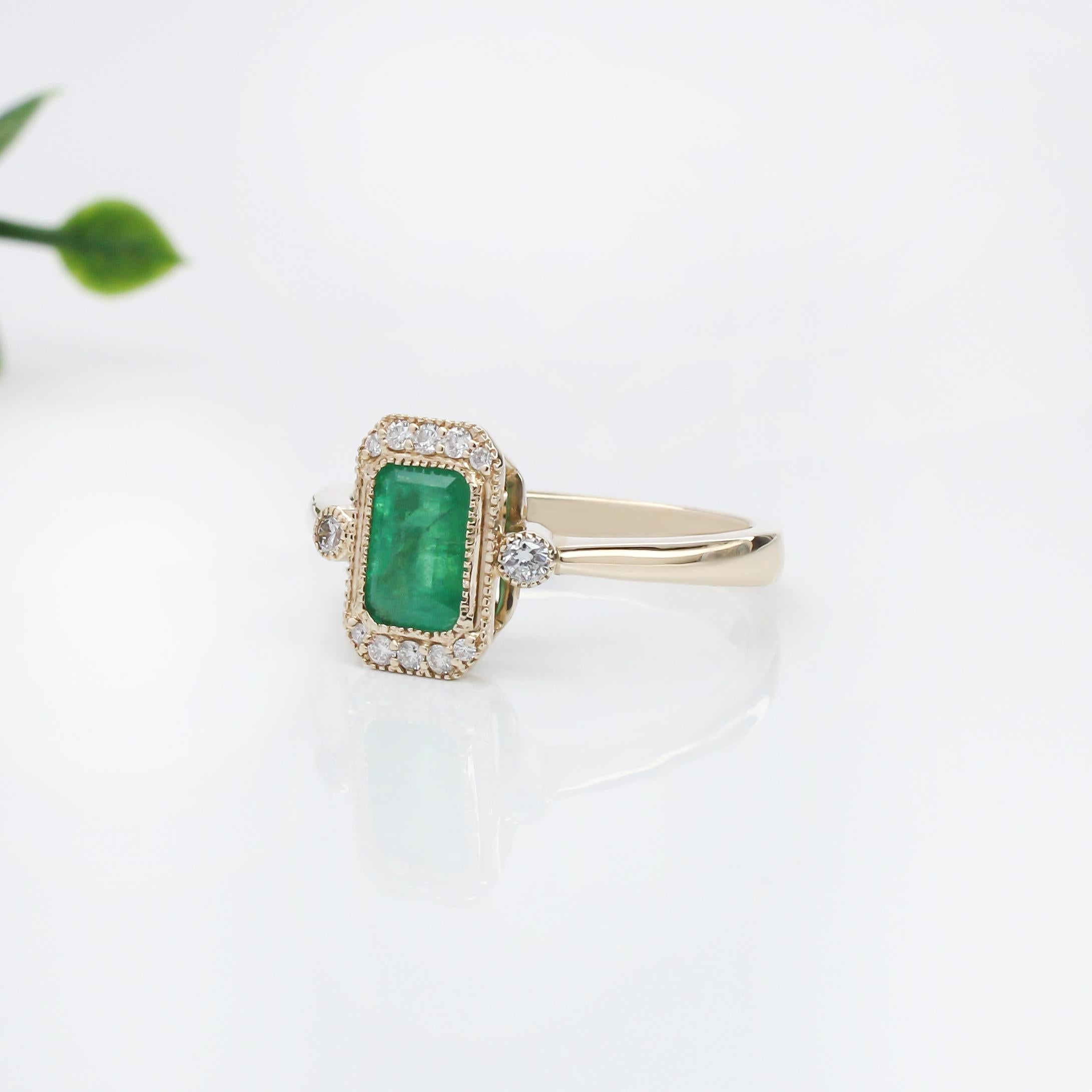 1ct Emerald Ring w Earth Mined Diamonds in Solid 14K Gold | Emerald Cut 7x5mm