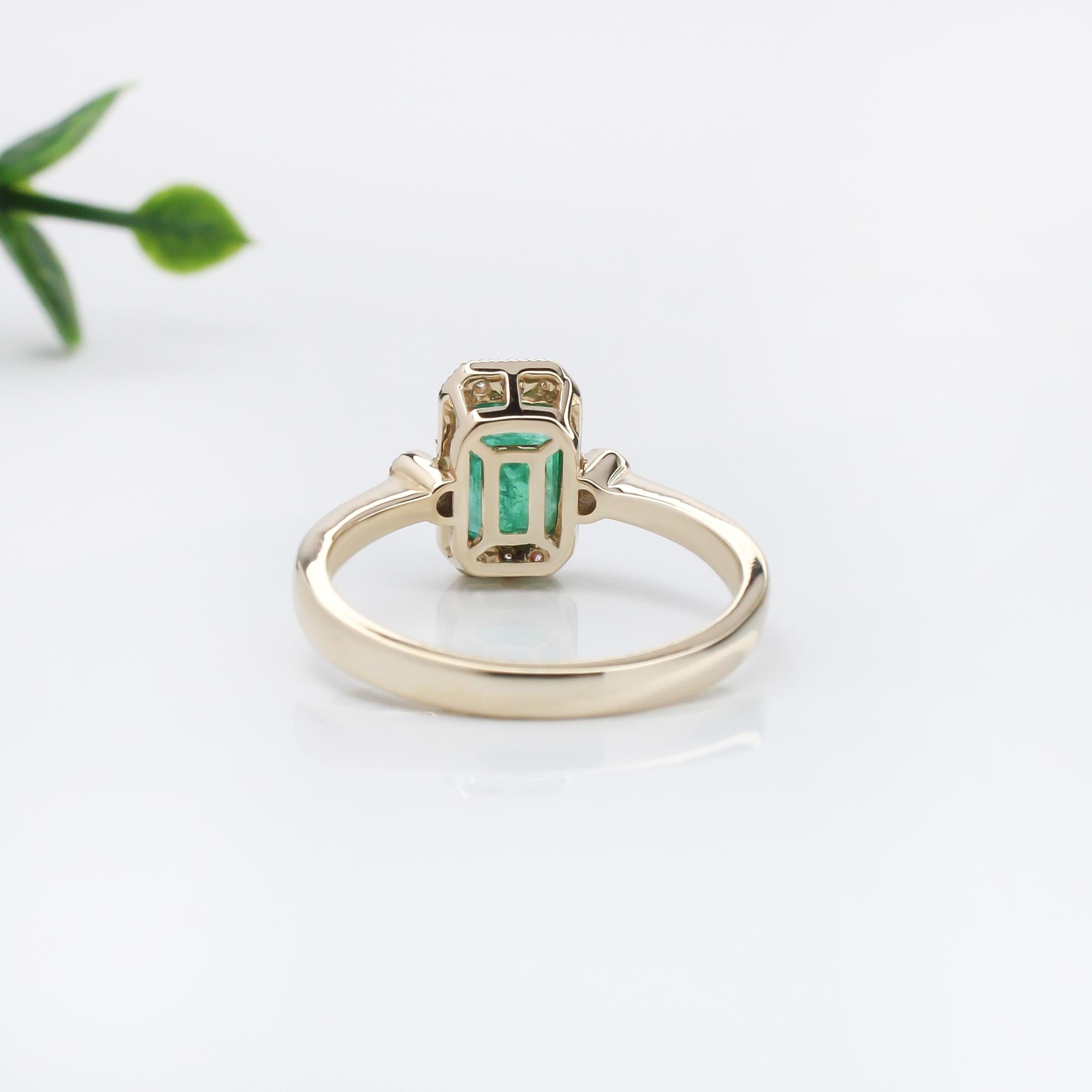 1ct Emerald Ring w Earth Mined Diamonds in Solid 14K Gold | Emerald Cut 7x5mm