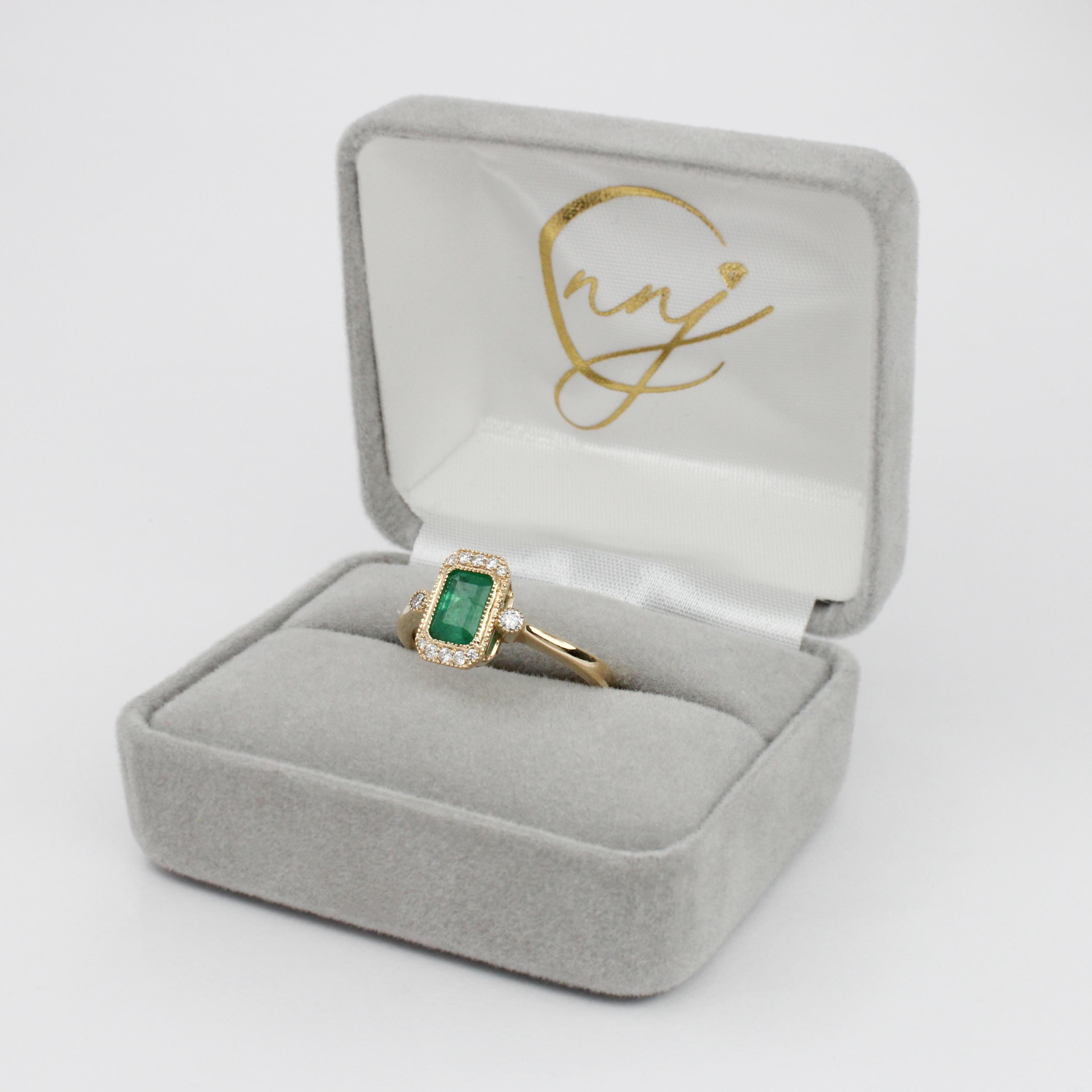 1ct Emerald Ring w Earth Mined Diamonds in Solid 14K Gold | Emerald Cut 7x5mm