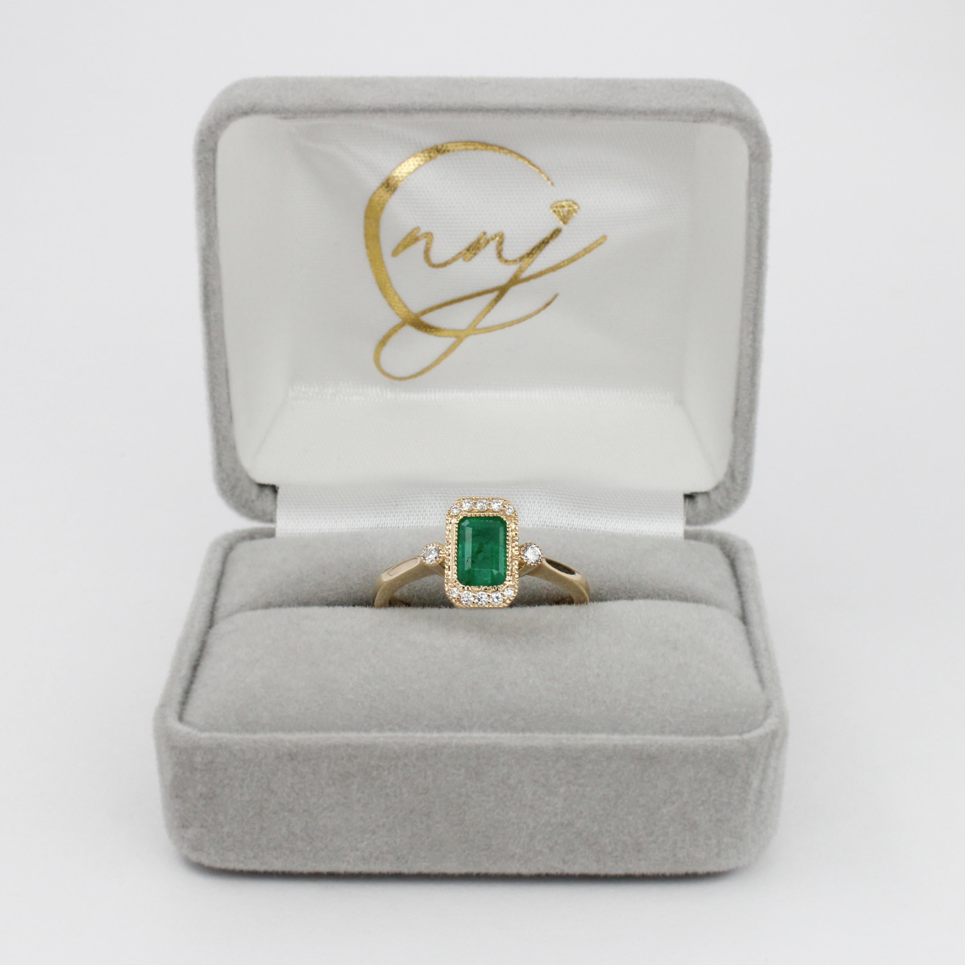 1ct Emerald Ring w Earth Mined Diamonds in Solid 14K Gold | Emerald Cut 7x5mm