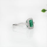 1ct Emerald Ring w Earth Mined Diamonds in Solid 14K White Gold | Emerald Cut 7x5mm