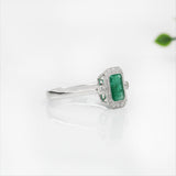 1ct Emerald Ring w Earth Mined Diamonds in Solid 14K Gold | Emerald Cut 7x5mm