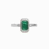 1ct Emerald Ring w Earth Mined Diamonds in Solid 14K White Gold | Emerald Cut 7x5mm