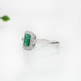 1ct Emerald Ring w Earth Mined Diamonds in Solid 14K White Gold | Emerald Cut 7x5mm