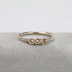 Three Stone Ring Setting with Natural Earth Mined Diamond Accents in 14K Solid Gold | Round