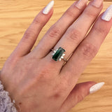 Mayumi | 2.95ct Indicolite Tourmaline & Diamond Ring in 14K White Gold – Emerald 12×5mm – Bi-Color/Multi-Color Indicolite Tourmaline