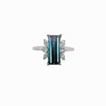 3ct Indicolite Tourmaline Ring w Earth Mined Diamonds in Solid 14K White Gold