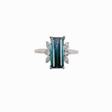 3ct Indicolite Tourmaline Ring w Earth Mined Diamonds in Solid 14K White Gold