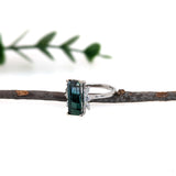 Mayumi | 2.95ct Indicolite Tourmaline & Diamond Ring in 14K White Gold – Emerald 12×5mm – Bi-Color/Multi-Color Indicolite Tourmaline