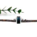 Mayumi | 2.95ct Indicolite Tourmaline & Diamond Ring in 14K White Gold – Emerald 12×5mm – Bi-Color/Multi-Color Indicolite Tourmaline