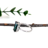 Mayumi | 2.95ct Indicolite Tourmaline & Diamond Ring in 14K White Gold – Emerald 12×5mm – Bi-Color/Multi-Color Indicolite Tourmaline