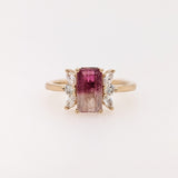 1.4ct Bi-Color Tourmaline Ring w Earth Mined Diamonds in Solid 14K Yellow Gold | Emerald Cut 9x5mm | October Birthstone