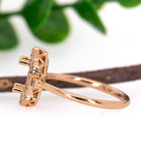 Vintage Inspired Ring Semi Mount w Baguette and Round Diamonds in 14K Gold | Oval Shape | Custom Gemstone Jewelry