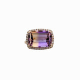 6.38ct Ametrine Ring w Earth Mined Diamonds in Solid 14K Gold | Cushion 14x10mm