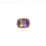6.38ct Ametrine Ring w Earth Mined Diamonds in Solid 14K Gold | Cushion 14x10mm