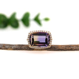 6.38ct Ametrine Ring w Earth Mined Diamonds in Solid 14K Gold | Cushion 14x10mm