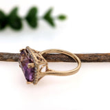 6.38ct Ametrine Ring w Earth Mined Diamonds in Solid 14K Gold | Cushion 14x10mm