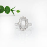 Vintage Inspired Diamond Ring Semi Mount in 14K Solid Gold w Natural Round & Baguette Diamond Accents | Emerald Cut