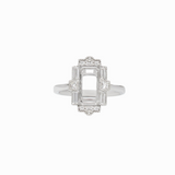 Vintage Inspired Diamond Ring Semi Mount in 14K Solid Gold w Natural Round & Baguette Diamond Accents | Emerald Cut