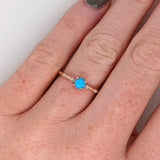 Turquoise Ring w Earth Mined Diamonds in Solid 14K Yellow Gold Round 4mm | December Birthstone
