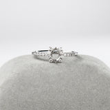 Compass Prong Semi Mount Ring with Unique Diamond Accents in 14K Solid White, Yellow or Rose Gold | Oval Shape