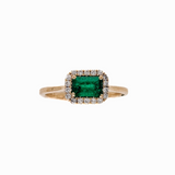 East-West Colombian Emerald Ring w Diamond Accents in Solid 14K Yellow Gold 6x4