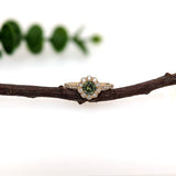 Demantoid Ring w Earth Mined Diamonds in Solid 14K Yellow Gold | Round 5mm