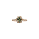 Demantoid Ring w Earth Mined Diamonds in Solid 14K Yellow Gold | Round 5mm