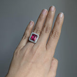 6.7ct Statement Ruby Ring w Natural Diamond Halo in 14K White Gold | EM 11x9mm