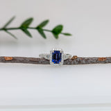 1.2ct Tanzanite Ring w Earth Mined Diamonds in Solid 14K White Gold | EM 7x5mm