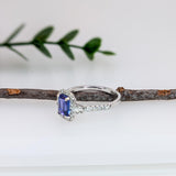 1.2ct Tanzanite Ring w Earth Mined Diamonds in Solid 14K White Gold | EM 7x5mm