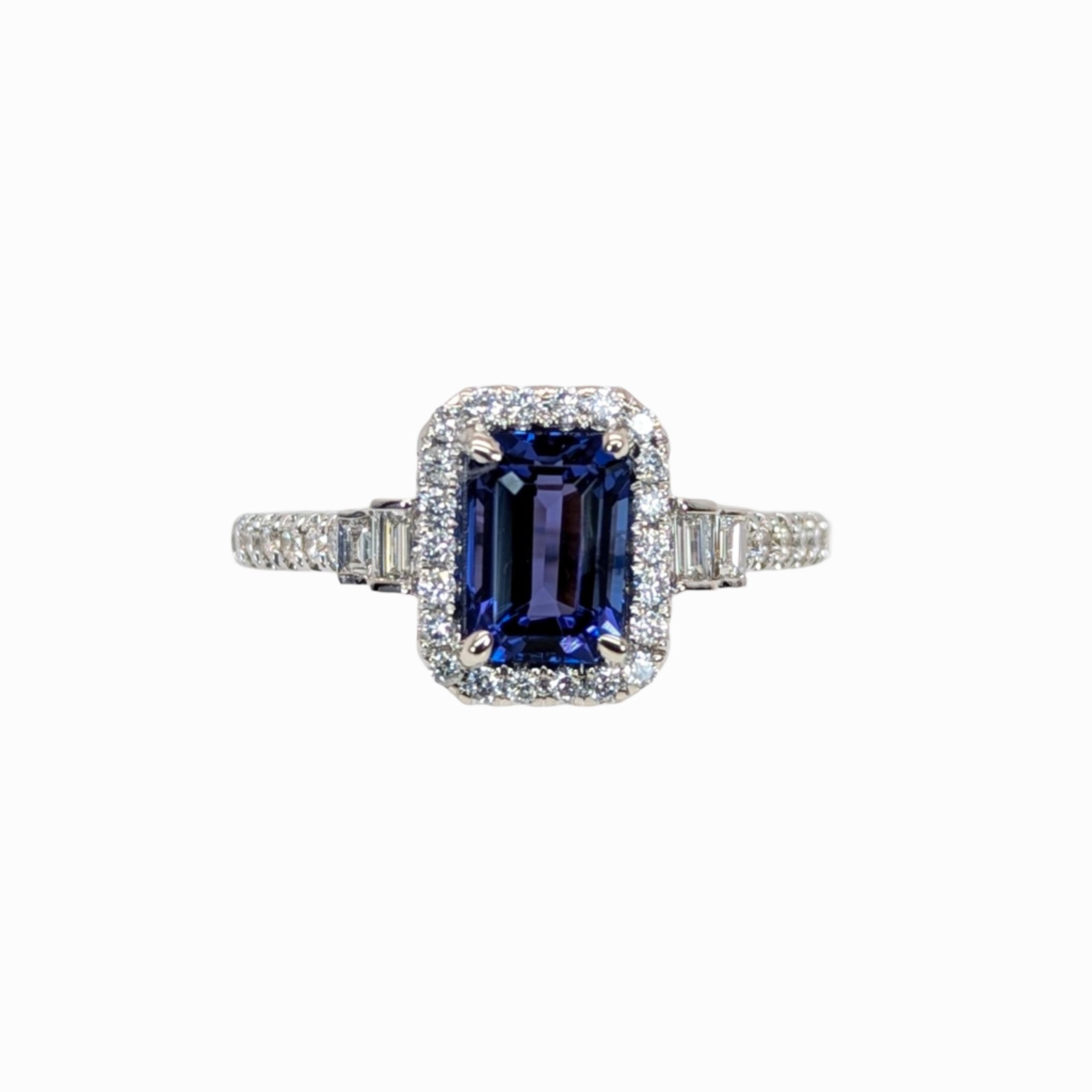 1.2ct Tanzanite Ring w Earth Mined Diamonds in Solid 14K White Gold | EM 7x5mm