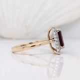 2.8ct Attractive Raspberry Garnet Ring w Earth Mined Diamonds in Solid 14K Yellow Gold | Emerald cut 9x7mm