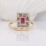 2.8ct Attractive Raspberry Garnet Ring w Earth Mined Diamonds in Solid 14K Yellow Gold | Emerald cut 9x7mm
