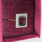 2.8ct Attractive Raspberry Garnet Ring w Earth Mined Diamonds in Solid 14K Yellow Gold | Emerald cut 9x7mm