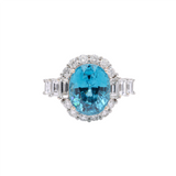 6ct Blue Zircon Ring w Earth Mined Diamonds in Solid 14k White Gold | Oval 10.5x8mm | December Birthstone