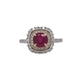 Statement Ruby Ring with a Double Halo of Diamonds