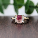 1.4ct Bi-Color Tourmaline Ring w Earth Mined Diamonds in Solid 14K Gold EM 9x5mm