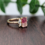 1.4ct Bi-Color Tourmaline Ring w Earth Mined Diamonds in Solid 14K Gold EM 9x5mm