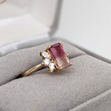 1.4ct Bi-Color Tourmaline Ring w Earth Mined Diamonds in Solid 14K Gold EM 9x5mm