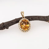Beautiful Citrine Pendant w Earth Mined Diamonds in Solid 14K Gold Oval 10x8mm