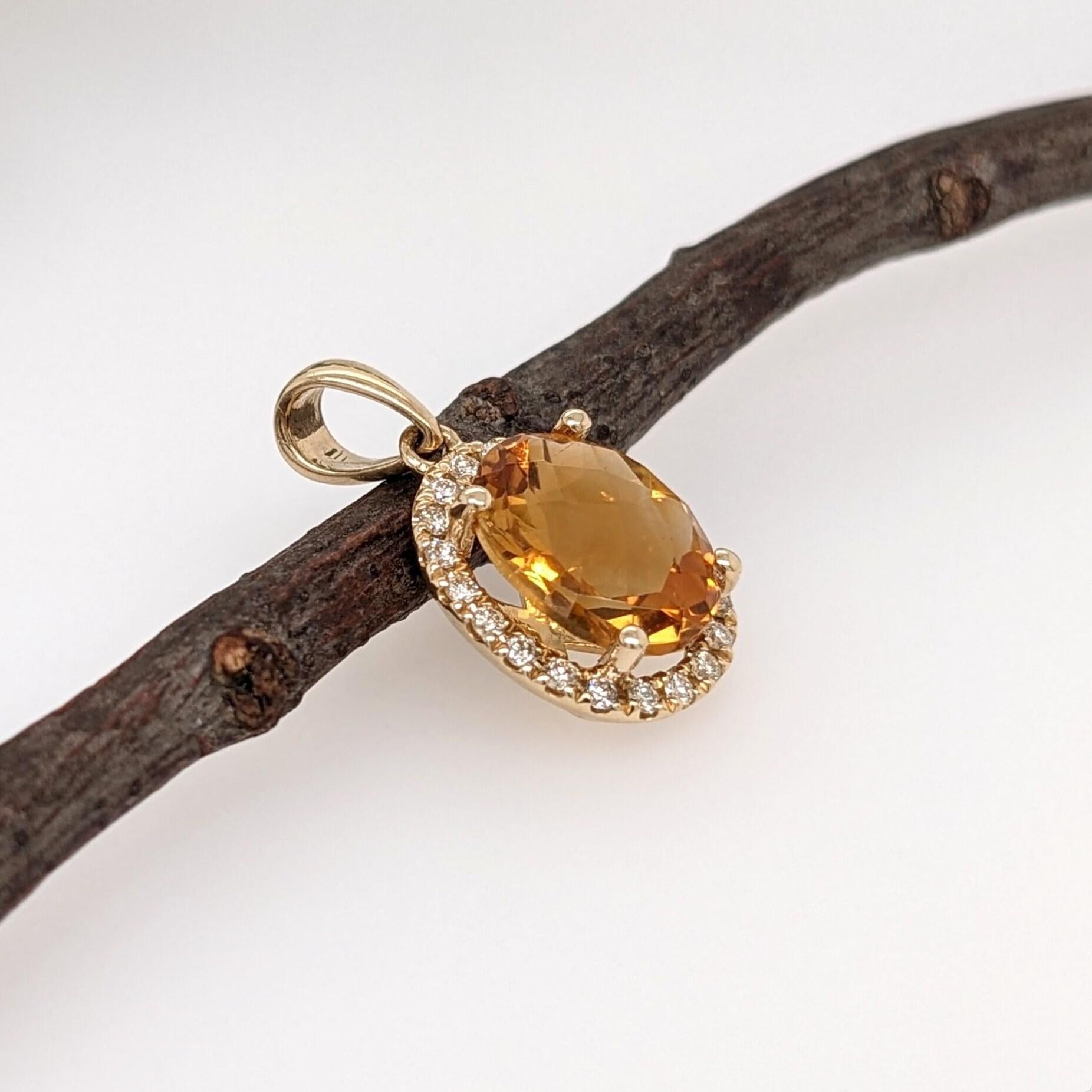 Beautiful Citrine Pendant w Earth Mined Diamonds in Solid 14K Gold Oval 10x8mm