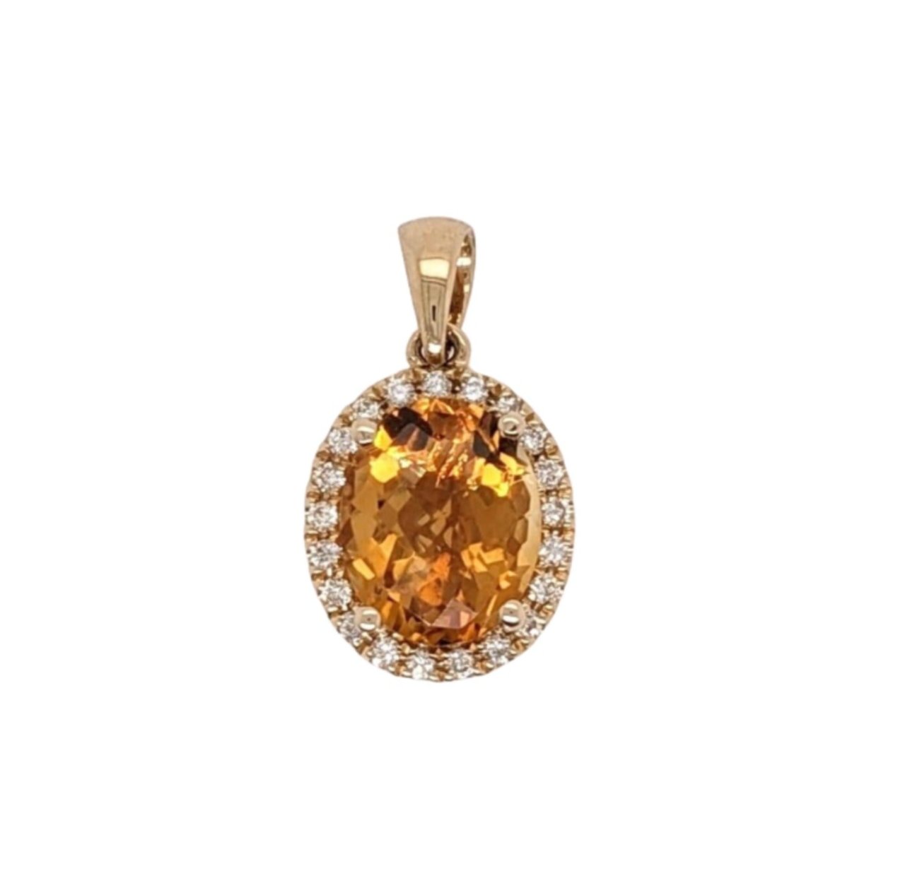 Beautiful Citrine Pendant w Earth Mined Diamonds in Solid 14K Gold Oval 10x8mm