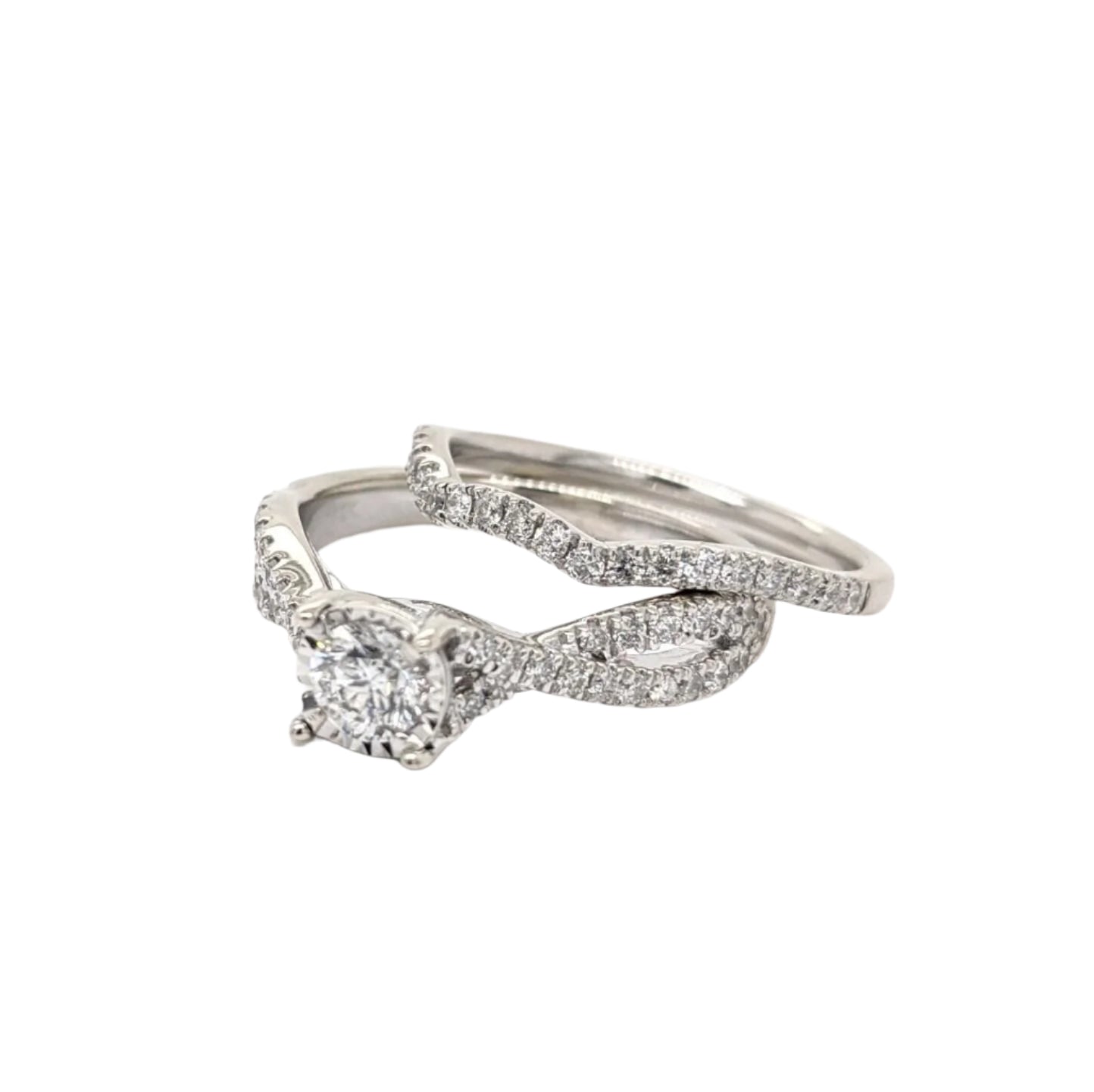 Beautiful Earth Mined Diamond Engagement Ring & Band in Solid 14K White Gold