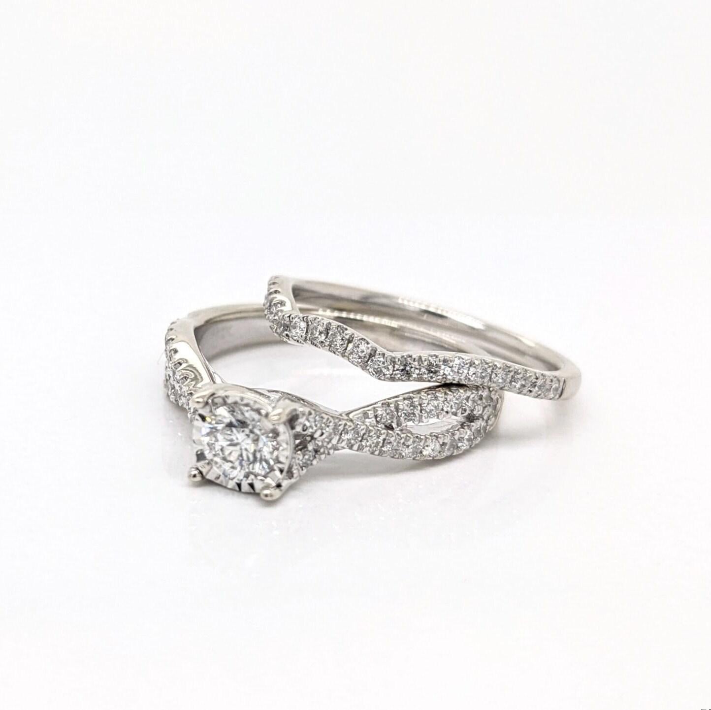 Beautiful Earth Mined Diamond Engagement Ring & Band in Solid 14K White Gold