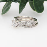 Beautiful Earth Mined Diamond Engagement Ring & Band in Solid 14K White Gold